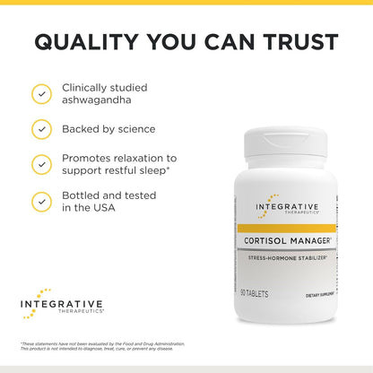 Integrative Therapeutics Cortisol Manager - Balance Cortisol & Support Relaxation for Restful Sleep* - Includes Ashwagandha & L-Theanine for Confidence with Less Stress* - 90 Tablets